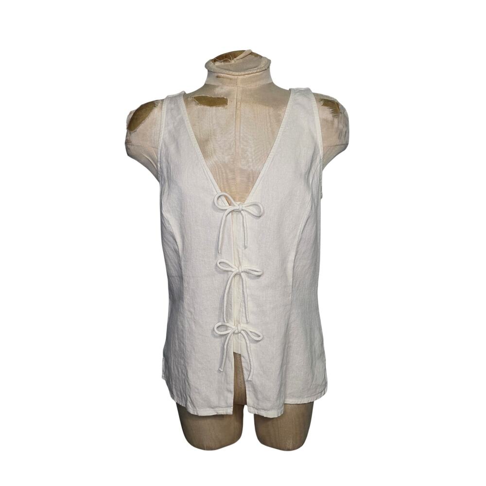 White Linen‎ Blend A New Day Womens Sleeveless Tie Front Tank Top Size S NWT